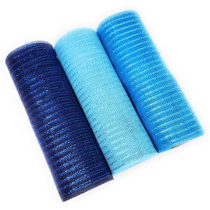 Blue Deco Mesh 10" Ribbon Rolls Metallic Navy, Turquoise, Light Blue